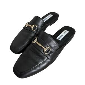 Steve Madden Black Mule Loafers Gold-Tone Hardware Slip-On Shoes Size 8